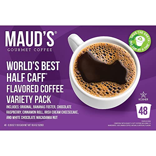 Maud's Half Caff Coffee Pods Variety Pack, 48 ct | 6 Assorted Coffee Flavors | 100% Arabica Roasted Coffee | Solar Energy Produced Recyclable Pods Compatible with Keurig K Cups Maker