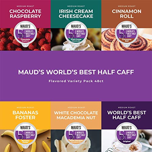 Maud's Half Caff Coffee Pods Variety Pack, 48 ct | 6 Assorted Coffee Flavors | 100% Arabica Roasted Coffee | Solar Energy Produced Recyclable Pods Compatible with Keurig K Cups Maker