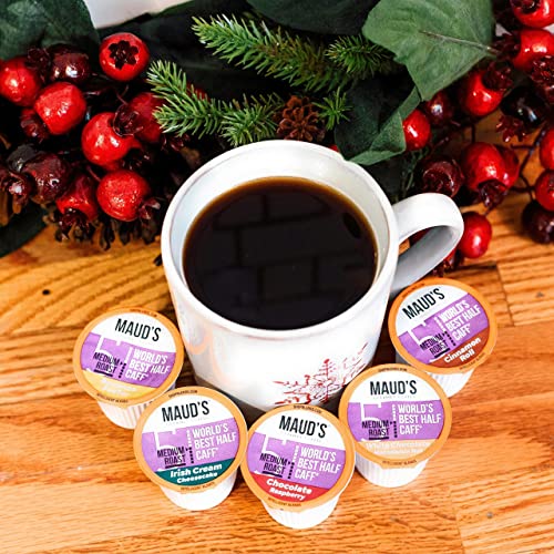 Maud's Half Caff Coffee Pods Variety Pack, 48 ct | 6 Assorted Coffee Flavors | 100% Arabica Roasted Coffee | Solar Energy Produced Recyclable Pods Compatible with Keurig K Cups Maker