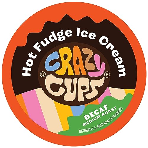 Crazy Cups Decaf Flavored Coffee pods, Hot Fudge Sundae, Single-Serve Medium Roast Coffee Cups for Keurig K-Cup Machines, Hot or Iced, 22 Count