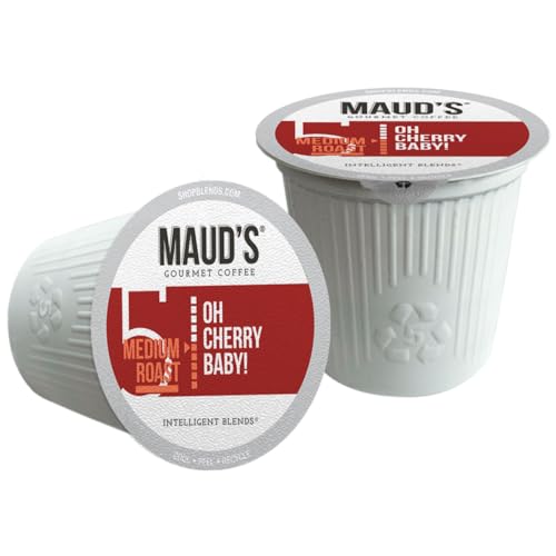 Maud's Cherry Flavored Coffee (Oh Cherry Baby!), 50ct. Solar Energy Produced Recyclable Single Serve Cherry Holiday Flavored Coffee Pods – 100% Arabica Coffee California Roasted, KCup Compatible