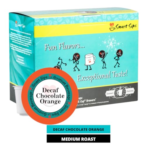 Smart Sips, Decaf Chocolate Orange Coffee, Medium Roast, Decaffeinated Gourmet Flavored Coffee Single Serve Pods for Keurig K-Cup Brewers, 24 Count