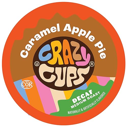 Crazy Cup Decaf Flavored Coffee Pods, Decaffeinated Caramel Apple Pie Single Serve Coffee Cups for K Cup Keurig Machines, Brew Hot or Iced Fall Coffee, 22 Count