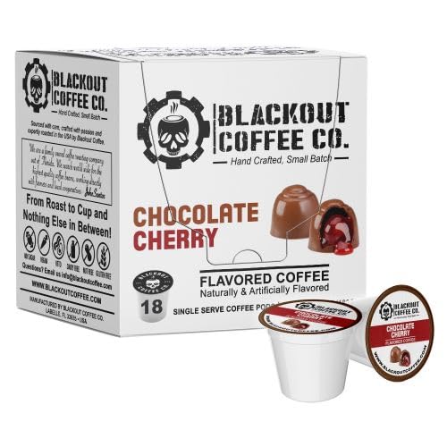 Blackout Coffee Chocolate Cherry Flavored Coffee Pods, K Cup Compatible, 18 Count Single-Serve Coffee Pods