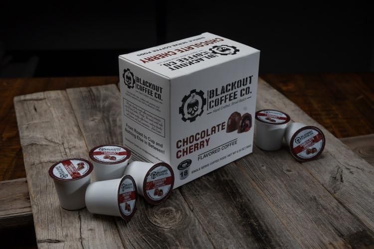 Blackout Coffee Chocolate Cherry Flavored Coffee Pods, K Cup Compatible, 18 Count Single-Serve Coffee Pods