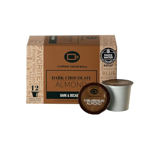 Dark Chocolate Almond Decaf Coffee Pods by Coffee Beanery | 12ct Flavored Decaf Coffee Pods Medium Roast Coffee Pods| 100% Specialty Arabica Coffee| Gourmet Coffee Pods
