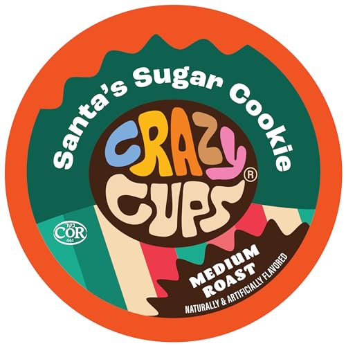 Crazy Cups Flavored Coffee Pods, Santa's Sugar Cookie Coffee, Holiday Blend Coffee, Single Serve Coffee for Keurig K Cups Machines, Medium Roast Coffee in Recyclable Pods, 22 Count