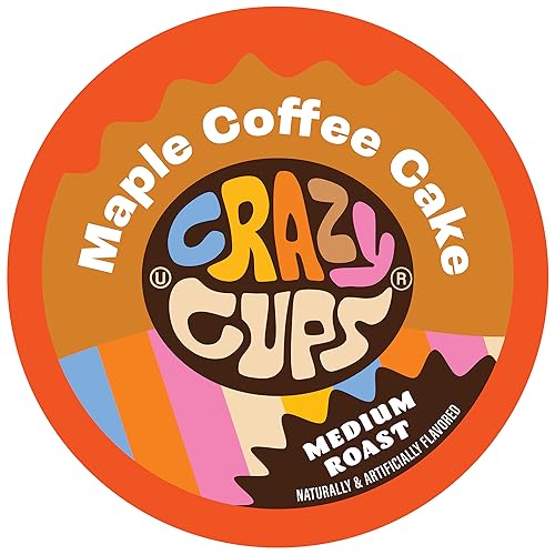 Crazy Cup Flavored Coffee Pods, Maple Coffee Cake Single Serve Coffee Cups for K Cup Keurig Machines, Brew Hot or Iced, 22 Count