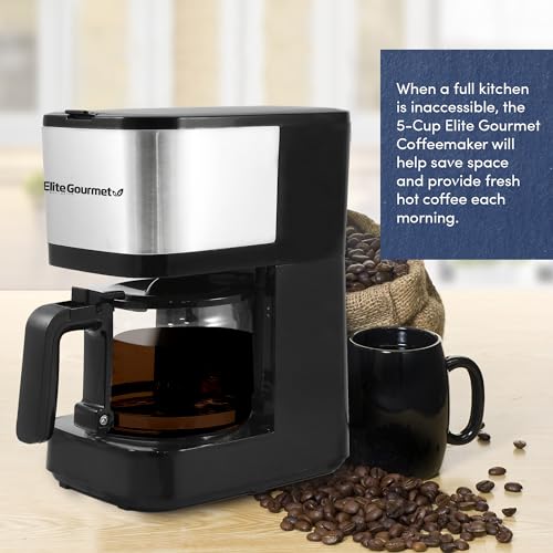 Elite Gourmet EHC9420 Automatic Brew & Drip Coffee Maker with Pause N Serve Reusable Filter, On/Off Switch, Water Level Indicator, Stainless Steel