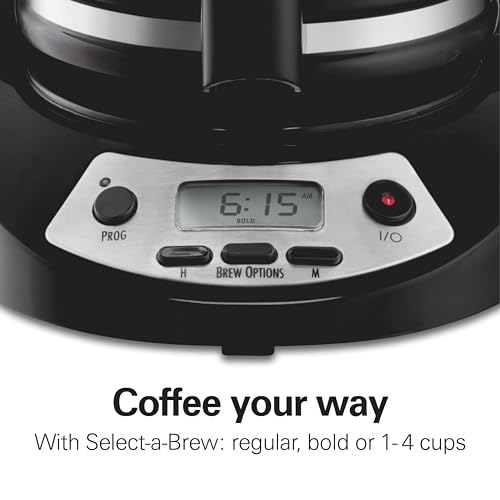 Hamilton Beach 12 Cup Programmable Drip Coffee Maker with 3 Brew Options, Glass Carafe, Auto Pause and Pour, Black with Stainless Accents (46299)