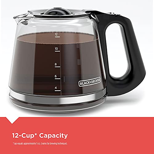 BLACK+DECKER CM1110B Programable 12-Cup Coffee Maker, Easy Pour, Non-Drip Carafe with Removable Filter Basket, Black