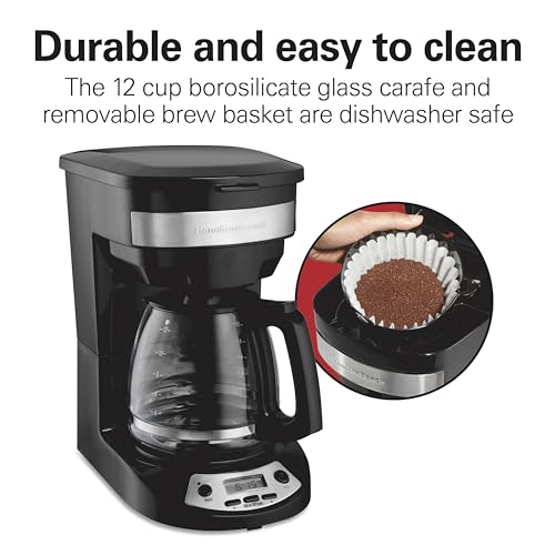 Hamilton Beach 12 Cup Programmable Drip Coffee Maker with 3 Brew Options, Glass Carafe, Auto Pause and Pour, Black with Stainless Accents (46299)