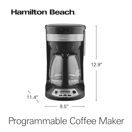 Hamilton Beach 12 Cup Programmable Drip Coffee Maker with 3 Brew Options, Glass Carafe, Auto Pause and Pour, Black with Stainless Accents (46299)