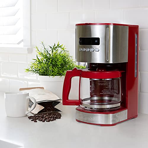Kenmore Coffee Maker 12 cup Drip Coffee Machine Programmable Aroma Control Glass Carafe Reusable Filter Timer Digital Display Charcoal Water Filter Regular Bold Stainless Steel and Red