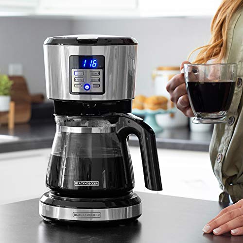 BLACK+DECKER 12-Cup Programmable Coffee Maker, Stainless,Silver