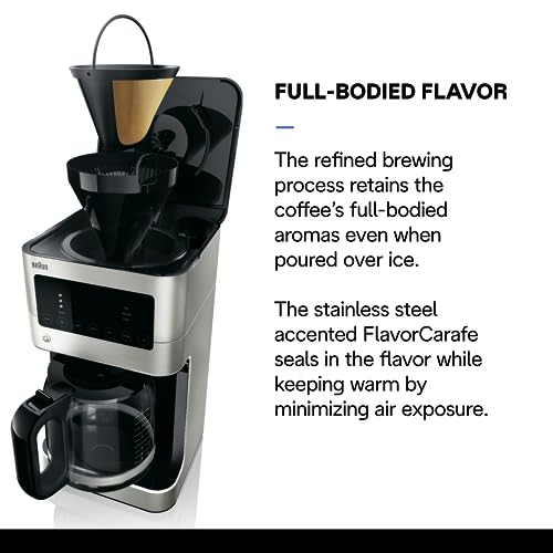 Braun BrewSense 12-Cup Drip Coffee Maker, Stainless Steel - PureFlavor & Fast Brew System - Three Brew Modes - 24-Hour Programmable Timer - Dishwasher Safe