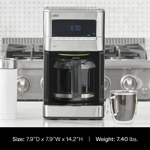 Braun BrewSense 12-Cup Drip Coffee Maker, Stainless Steel - PureFlavor & Fast Brew System - Three Brew Modes - 24-Hour Programmable Timer - Dishwasher Safe