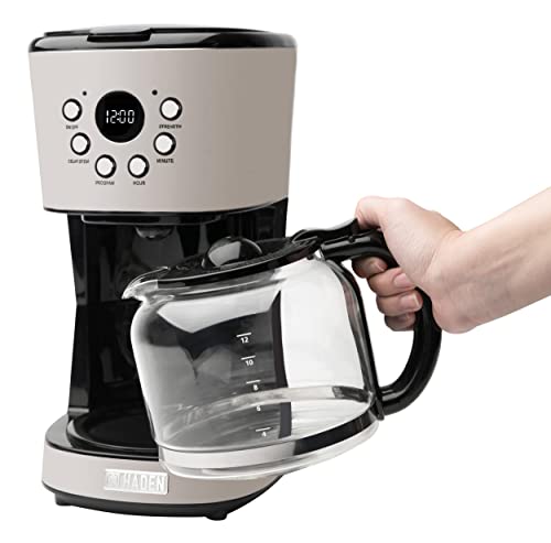 HADEN Heritage Drip Coffee Maker 12-Cup - Countertop Coffee Machine for Home with Glass Coffee Carafe - Vintage Retro Kitchen Programmable Coffee Maker - Putty