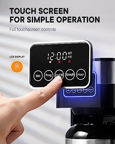 SHARDOR Programmable Coffee Maker with 8-Cup Thermal Carafe, Touch-Screen Drip Coffee Machine with Timer, Regular & Strong Brew, Pause & Serve, Auto Shut Off, Black & Stainless Steel