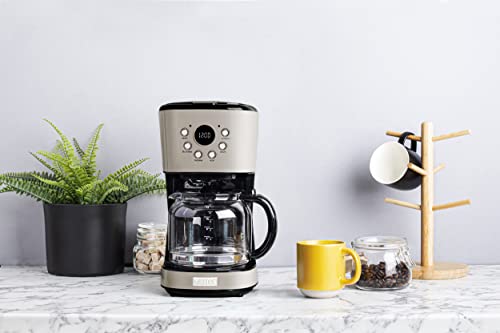 HADEN Heritage Drip Coffee Maker 12-Cup - Countertop Coffee Machine for Home with Glass Coffee Carafe - Vintage Retro Kitchen Programmable Coffee Maker - Putty