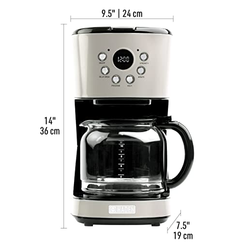 HADEN Heritage Drip Coffee Maker 12-Cup - Countertop Coffee Machine for Home with Glass Coffee Carafe - Vintage Retro Kitchen Programmable Coffee Maker - Putty
