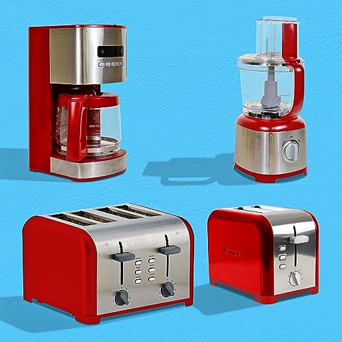 Kenmore Coffee Maker 12 cup Drip Coffee Machine Programmable Aroma Control Glass Carafe Reusable Filter Timer Digital Display Charcoal Water Filter Regular Bold Stainless Steel and Red