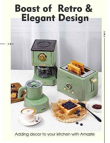 Amaste Drip Coffee Machine with 25 Oz Glass Pot, Retro Style Maker with Reusable Coffee Filter & Three Brewing Modes, 30minute-Warm-Keeping, Matcha Green
