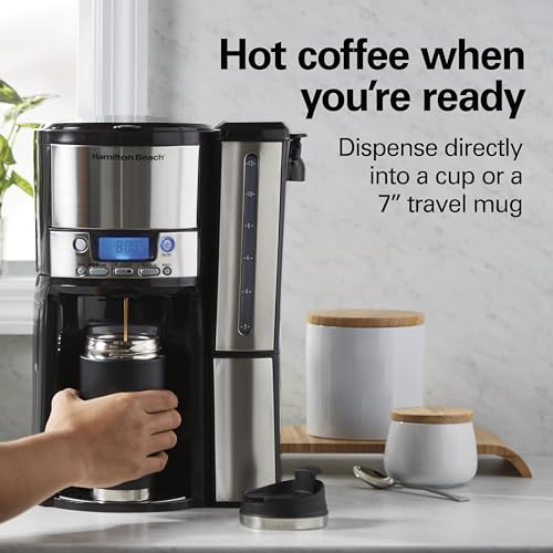 Hamilton Beach One Press Programmable Dispensing Drip Coffee Maker with 12 Cup Internal Brew Pot, Water Reservoir, Black and Silver (47950)