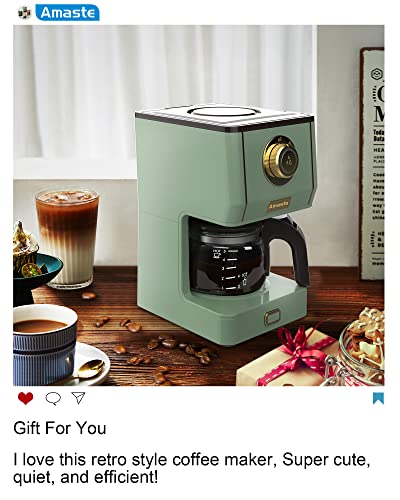 Amaste Drip Coffee Machine with 25 Oz Glass Pot, Retro Style Maker with Reusable Coffee Filter & Three Brewing Modes, 30minute-Warm-Keeping, Matcha Green
