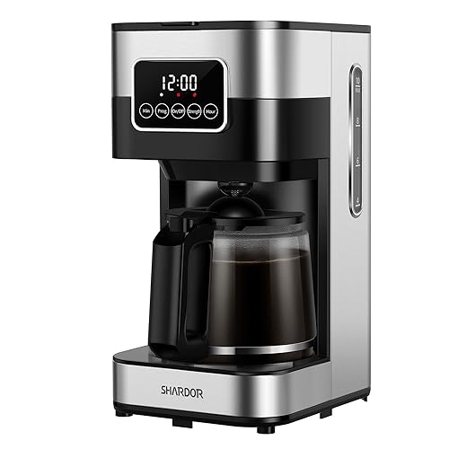 SHARDOR Coffee Maker Programmable Drip Coffee Machine with Timer, 10 Cups Coffee Pot with Auto Shut-Off, Home & Office, Glass Carafe & Reusable Filter, Stainless Steel