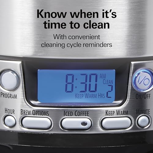 Hamilton Beach One Press Programmable Dispensing Drip Coffee Maker with 12 Cup Internal Brew Pot, Water Reservoir, Black and Silver (47950)