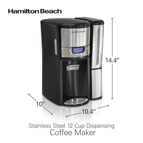 Hamilton Beach One Press Programmable Dispensing Drip Coffee Maker with 12 Cup Internal Brew Pot, Water Reservoir, Black and Silver (47950)