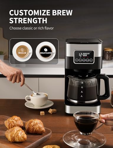 SHARDOR Coffee Maker Programmable Drip Coffee Machine with Timer, 10 Cups Coffee Pot with Auto Shut-Off, Home & Office, Glass Carafe & Reusable Filter, Stainless Steel