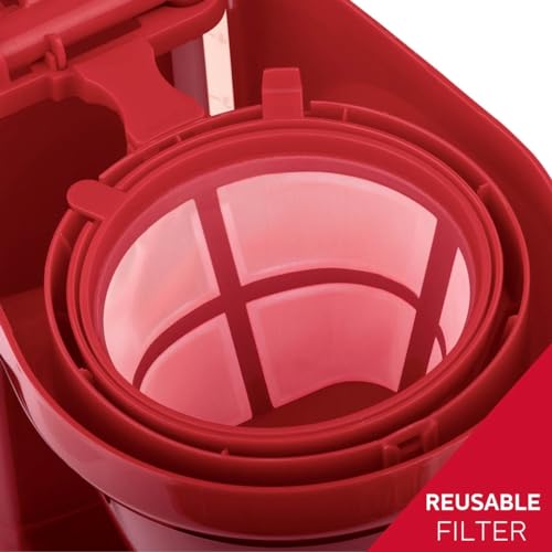 Holstein Housewares - 5 Cup Drip Coffee Maker - Convenient and User Friendly with Permanent Filter, Borosilicate Glass Carafe, Water Level Indicator, Auto Pause/Serve and Keep Warm Functions, Red