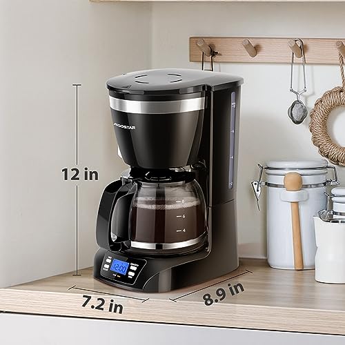 Aigostar Programmable Coffee Maker, 8 Cup Coffee Maker with Glass Carafe, Auto Pause Small Coffee Maker, 24H Timer and Auto Keep Warm Drip Coffee Maker with Permanent Filter for Home Office, Black