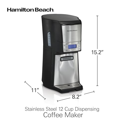 Hamilton Beach One Press Programmable Dispensing Drip Coffee Maker with 12 Cup Internal Brew Pot, Removable Water Reservoir, Black & Stainless Steel (48465)