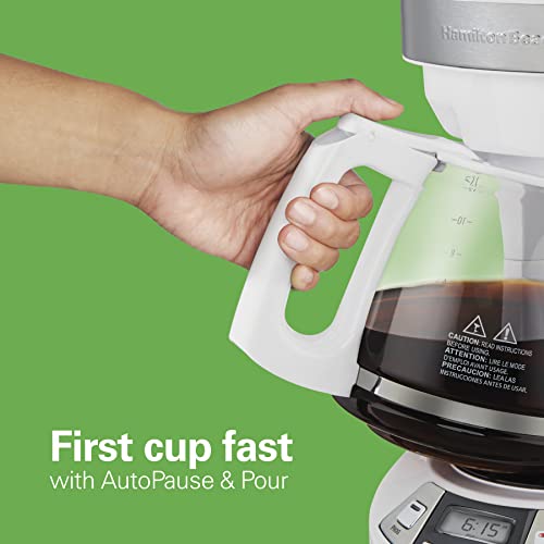 Hamilton Beach 12 Cup Programmable Drip Coffee Maker with 3 Brew Options, Glass Carafe, Auto Pause and Pour, White (46294)
