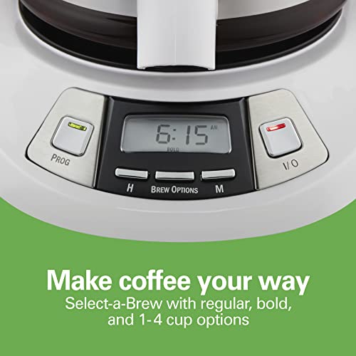 Hamilton Beach 12 Cup Programmable Drip Coffee Maker with 3 Brew Options, Glass Carafe, Auto Pause and Pour, White (46294)