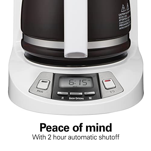 Hamilton Beach 12 Cup Programmable Drip Coffee Maker with 3 Brew Options, Glass Carafe, Auto Pause and Pour, White (46294)