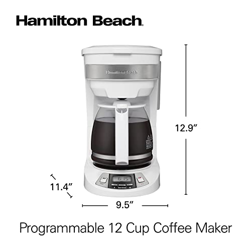 Hamilton Beach 12 Cup Programmable Drip Coffee Maker with 3 Brew Options, Glass Carafe, Auto Pause and Pour, White (46294)