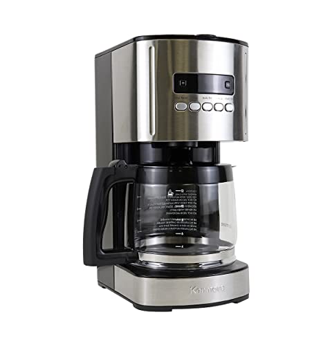 Kenmore Coffee Maker 12 cup Drip Coffee Machine Programmable Aroma Control Glass Carafe Reusable Filter Timer Digital Display Charcoal Water Filter Regular Bold Stainless Steel and Black