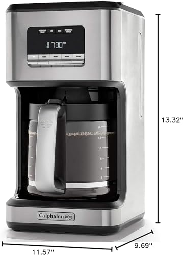 Calphalon Coffee Maker, Programmable Coffee Machine with Glass Carafe, 14 Cups, Stainless Steel