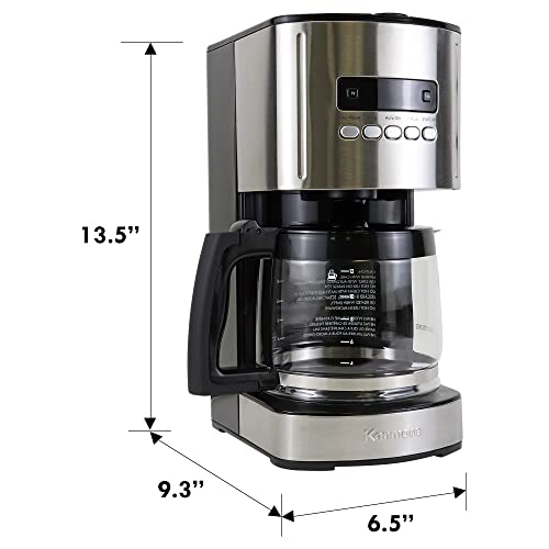 Kenmore Coffee Maker 12 cup Drip Coffee Machine Programmable Aroma Control Glass Carafe Reusable Filter Timer Digital Display Charcoal Water Filter Regular Bold Stainless Steel and Black
