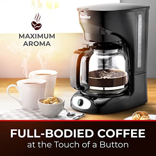Mueller 12-Cup Drip Coffee Maker, Auto Keep Warm Function, Smart Anti-Drip System, with Durable Permanent Filter and Borosilicate Glass Carafe, Clear Water Level Window Coffee Machine
