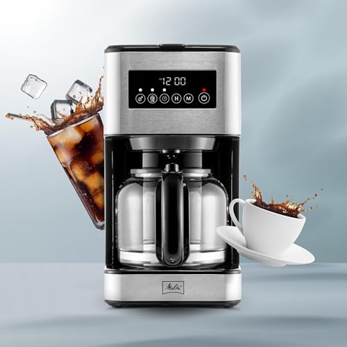 Melitta Aroma Tocco PLUS Programmable Stainless Steel Coffee Maker | 12-Cup Glass Carafe | LCD display, Touch-Screen Drip Coffee Machine with touch & Aroma control | For both Iced & Hot Drip Coffee.