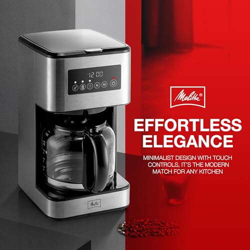 Melitta Aroma Tocco PLUS Programmable Stainless Steel Coffee Maker | 12-Cup Glass Carafe | LCD display, Touch-Screen Drip Coffee Machine with touch & Aroma control | For both Iced & Hot Drip Coffee.