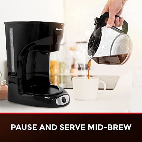 Mueller 12-Cup Drip Coffee Maker, Auto Keep Warm Function, Smart Anti-Drip System, with Durable Permanent Filter and Borosilicate Glass Carafe, Clear Water Level Window Coffee Machine