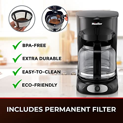 Mueller 12-Cup Drip Coffee Maker, Auto Keep Warm Function, Smart Anti-Drip System, with Durable Permanent Filter and Borosilicate Glass Carafe, Clear Water Level Window Coffee Machine