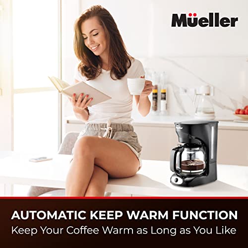 Mueller 12-Cup Drip Coffee Maker, Auto Keep Warm Function, Smart Anti-Drip System, with Durable Permanent Filter and Borosilicate Glass Carafe, Clear Water Level Window Coffee Machine