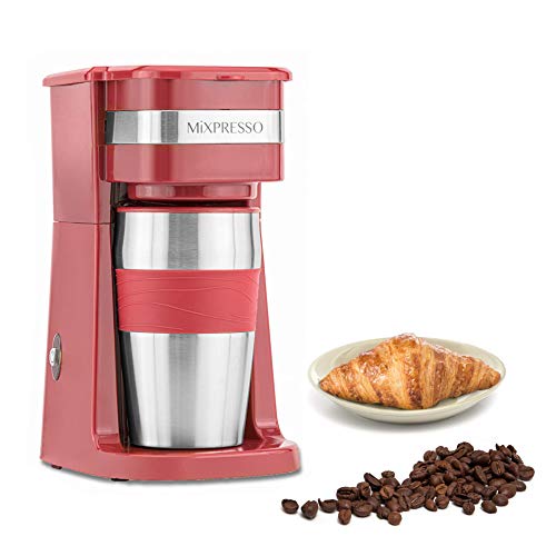 Mixpresso 2-In-1 Single Cup Coffee Maker & 14oz Travel Mug, Portable Coffee Maker For Travel, Personal Drip Coffee Brewer & Tumbler Advanced Auto Shut Off Function & Reusable Eco-Friendly Filter